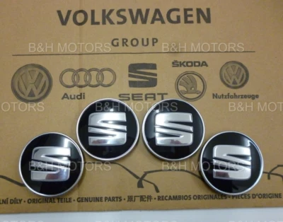 NOVAS TAMPAS DE CENTRO DE RODA DE LIGA DE ASSENTO GENUÍNAS x 4 PRETO BRILHANTE/ALU. CBX 5F0601171 - Imagem 1 de 4