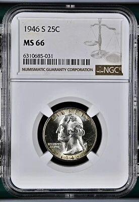 1946 S WASHINGTON SILVER QUARTER NGC MS66 - Image 1 of 2