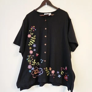 Vintage C.S.T. Tunica donna sportiva ricamata floreale jersey con bottoni 4X - Foto 1 di 15