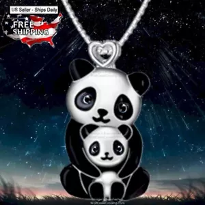 CUTE NEWBORN BABY & GIANT PANDA MOM NECKLACE Zoo China Bear Jewelry LOVE Gift' - Picture 1 of 18