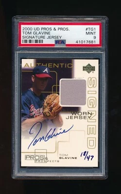2000 Upper Deck Pros & Prospects Tom Glavine Signature Jersey Auto SP GOLD PSA 9 - Image 1 of 2