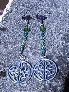 celtic earrings BLESSED amethyst pagan wiccan tribal atlantis symbols magik pure - Picture 1 of 12