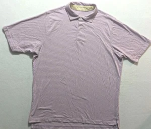 F&G Tech Polo Shirt Men's Medium Purple Pink Striped Shirt Sleeve Golf Tennis - Picture 1 of 9