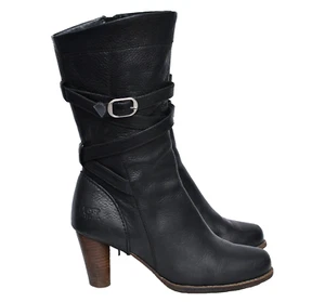 UGG Caroline High Heel Black Leather Side Zip Winter Boots Womens Sz 8.5 - Picture 1 of 12