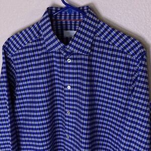 ETON Contemporary Men’s L/S Dress Shirt size (16.5)(42) color DARK BLUE Plaid