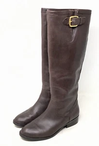 Botas Ralph Lauren para mujer cuero marrón hebilla alta dorada 6M 36/37 - Imagen 1 de 8