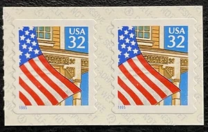 1995 Scott #2915, 32¢, FLAG OVER PORCH - Coil Pair Blue "1995" - Mint NH - Picture 1 of 1