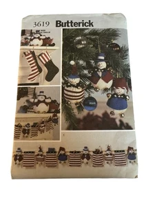 Butterick 3619 Sewing Pattern Christmas Stockings Snowman Tree Ornaments UNCUT - Picture 1 of 8