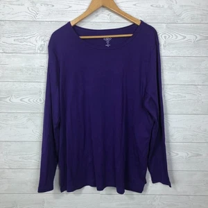 St Johns Bay Essential Damen-T-Shirt Langarm 100 % Baumwolle Rundhalsausschnitt Größe 2X - Bild 1 von 4