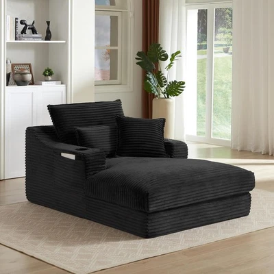 Oversized Chaise Lounge Chair Boneless Lounge Chair with 2 Cup Holders& Pockets - Image 1 of 4