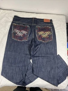 Vintage Stone Touch Denim Jeans 40x32 bestickt Flammen Tasche Baggy Y2K - Bild 1 von 14