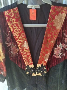 Vintage Spencer Alexis Jacket Sml Black Red Velvet Jacquard Brocade Lace Floral - Picture 1 of 6