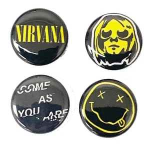 Nirvana 90's Rock Band - 1" inch Button Set x4 Lock Pin Kurt Cobain - Picture 1 of 2