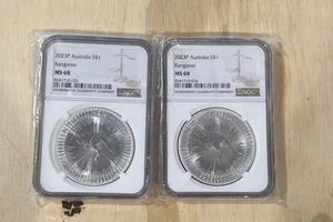 *SPECIAL* 2 Pack 2023-P Australia $1 Silver Kangaroo 1 oz Each NGC MS-68 - Picture 1 of 6