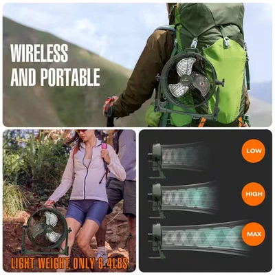 12 pulgadas Ventilador de piso recargable a batería para camping, portátil de alta velocidad... Foto 1 de 4