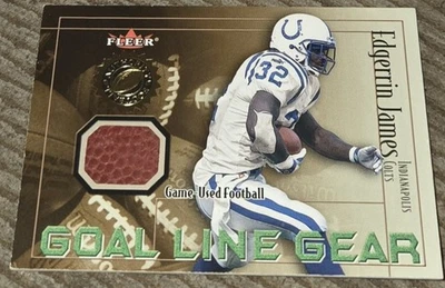 Tarjeta reliquia bola engranaje línea de gol Fleer Authority 2001 Edgerrin James Indianápolis  Foto 1 de 2