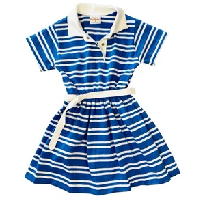 VINTAGE HEALTH-TEX Striped Belted Polo Dress Girl's Size 4 Nautical Preppy - Picture 1 of 4