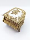 Vintage Piano Jewelry Box Trinket Roses Floral Made in Japan Gold Tone Red Liner