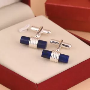 Echter Lapislazuli Edelstein 925 Sterlingsilber Handgefertigt Manschettenknöpfe - Bild 1 von 5