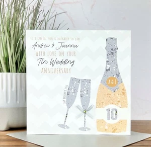 Personalised Handmade Tin/10th Wedding Anniversary Card, Friends, Daughter, Son - Picture 1 of 2