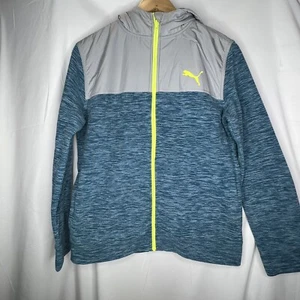 Puma Jacket Youth Boys Full Zip Hooded Jacket Gray Blue Athletic Size Large - Picture 1 of 8