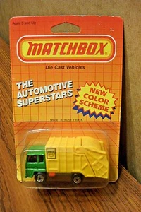 Camión de basura Matchbox MB-36 verde/amarillo State City 1986 sin usar, en caja - Imagen 1 de 3