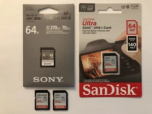 (4x) 64GB SD Memory Cards 1x Sony 4K UHS-II 270 MB/s + 3x SanDisk - Picture 1 of 5