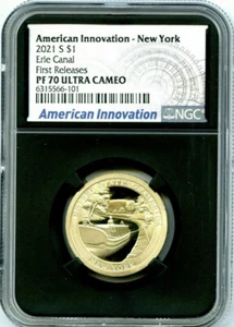 2021 S NY ERIE CANAL NGC PF70 PROOF AMERICAN INNOVATION DOLLAR FIRST RELEASES  - Picture 1 of 2