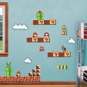 Super Mario Bros Retro 80's Scene Wall Stickers Decal Kids Decor Art Mural WC137 - Picture 1 of 5