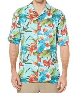 Camisa de manga corta hawaiana Cubavera para hombre - azul resplandor, talla: M - Imagen 1 de 4