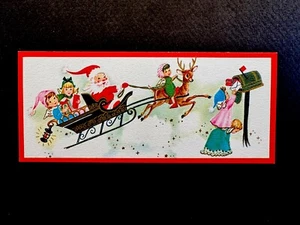 1 tarjeta de felicitación de Navidad de colección sin usar alegre Santa volando alto con niños y renos - Imagen 1 de 3