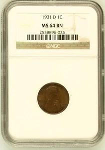 1931 D Lincoln Cent NGC MS64 BN - Picture 1 of 3