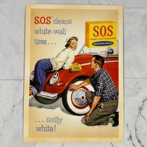 1950s S.O.S. Magic Scouring Pads for White-wall Tires Ad Retro Postcard - Picture 1 of 4
