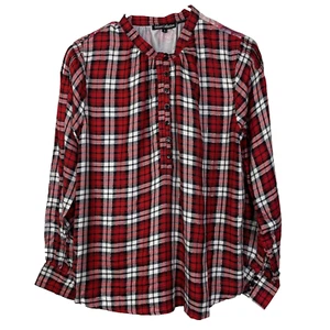 NWT Tolani Collection Women Adyna Red Plaid Flannel Tunic Top Size S Floral Back - Picture 1 of 9