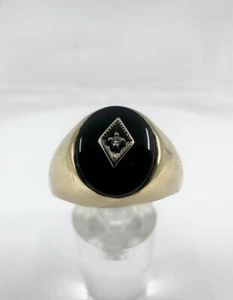 Vintage 10K Yellow Gold Onyx & Diamond Ring 5.4dwt (I-64820) - Picture 1 of 5