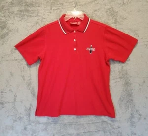 Coca-Cola Shirt Womens Large 12-14 Red Pullover Short Sleeve 1/3 Button Logo - Picture 1 of 11