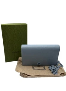 Gucci GG Marmont Chain Wallet Light Blue Leather RARE Crossbody Or Clutch - Picture 1 of 22