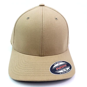 Yupoong Adult Size S/M Tan Plain The Original FlexFit Stretch Fit Cap Hat - Picture 1 of 9