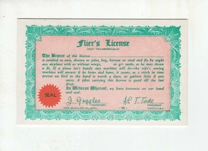 1941 Gag Gift Card "Flier's License" Exhibit Supply Co Chicago - Picture 1 of 1