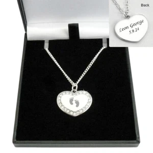 Footprints Necklace with Personalised Engraving. Baby, Infant Loss Sympathy Gift - Picture 1 of 10