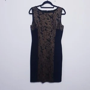 Tahari Arthur Levine Dress Womens 8 Black Metallic Floral Pencil Sheath - Picture 1 of 8