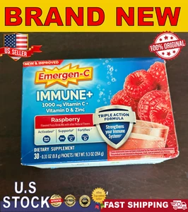 Emergen-C Immune+ 1000mg Vitamin C+D & Zinc Raspberry 30 Packets Drink Mix - Picture 1 of 1