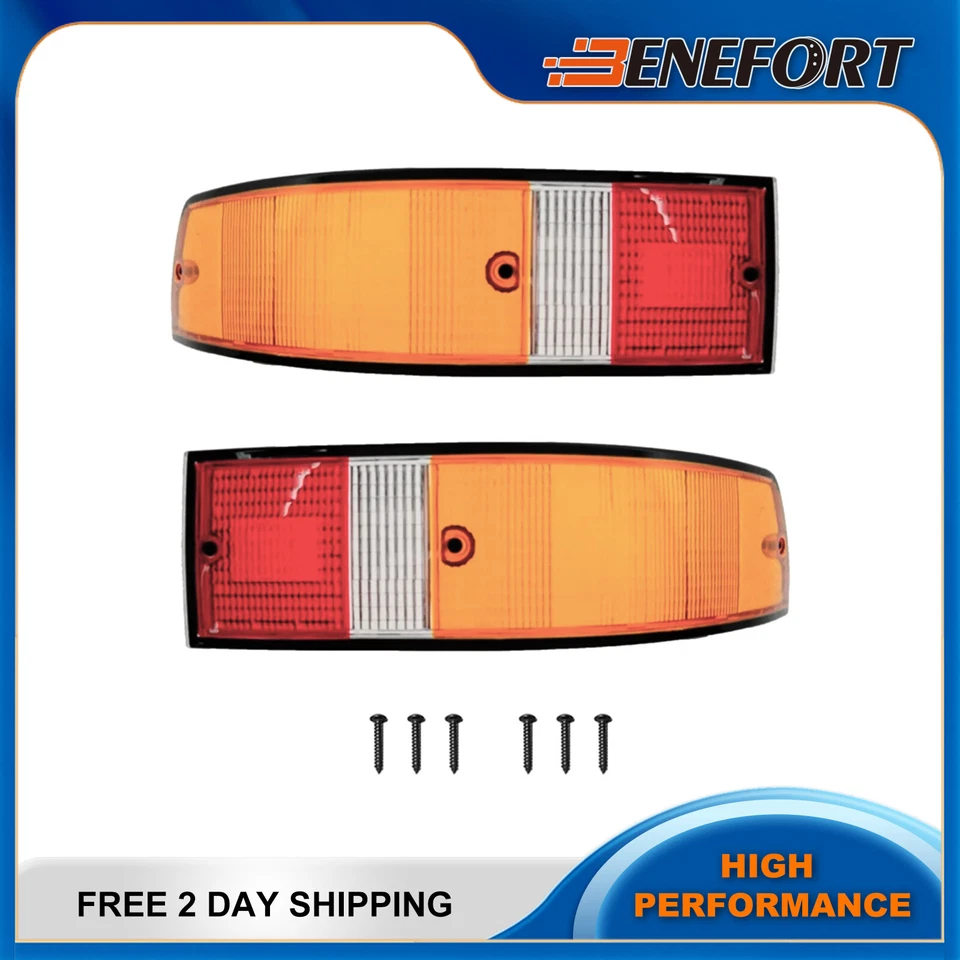 Left & Right Tail Light Lens Red Amber With Screws Fits 1969-1989 Porsche 911 - Image 1 of 4