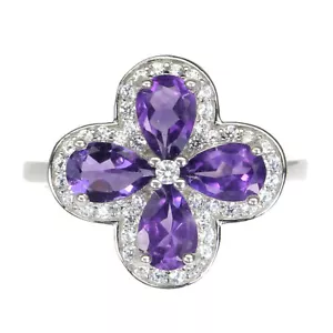 Anillo De Plata 925 Con Amatista Púrpura Simulada De 6x4mm Talla 8 - Imagen 1 de 10