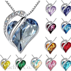 Birthstone Heart Shape Pendants Stainless Steel Necklace Women And Girls - Picture 1 of 14