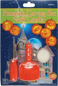 9pc Pumpkin Carving Knife Saw Scoop Tool 6 Design Stencil Halloween Real Candle - Picture 1 of 4