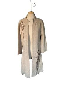Simply Couture Embroidered Tan Sweater Cardigan Coat Asymmetrical Hem NWT Large - Picture 1 of 9