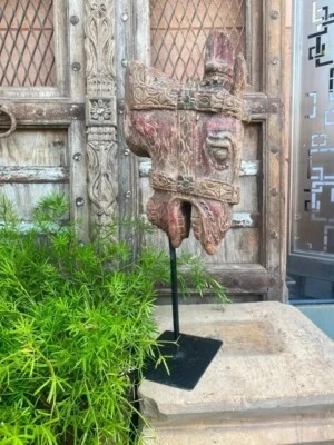 1700's Ancient Old Wooden Hand Carved Horse Head Painted Figurine 17" Statue - Imagem 1 de 4