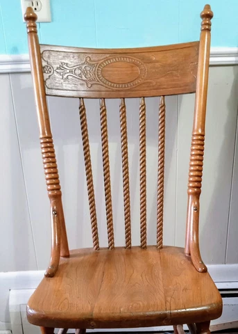 Antique High Back Carved Chair with Spindle backrest solid Seat Cover