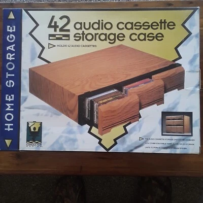 Vintage NIB Audio Cassette Storage Cabinet Faux Wood Holds 42 Tapes 3 Drawer 90s - Image 1 of 3